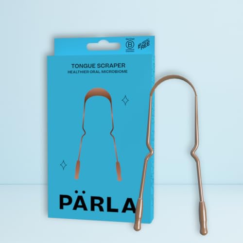 PÄRLA Copper Tongue Scraper for Adults – Durable Metal Tongue Scraper for Fresh Breath & Oral Hygiene – Dental Scraper, Self Care Tool for Mouth Cleaning & Travel Kits