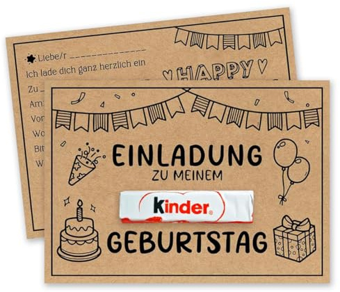 Elektheim 15x Einladungskarten zum Kindergeburtstag Kraftpapier Junge & Mädchen Einladung zum selbst Gestalten Einladungen Partyeinladungen für Kinder Geburtstage Geburtstagseinladungen (Ohne Schoki)