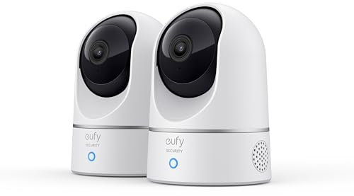 eufy Security IndoorCam Camara vigilancia WiFi Interior, 2-Pack, 2K Pan & Tilt, Reconocimiento de Personas, con Asistente de Voz