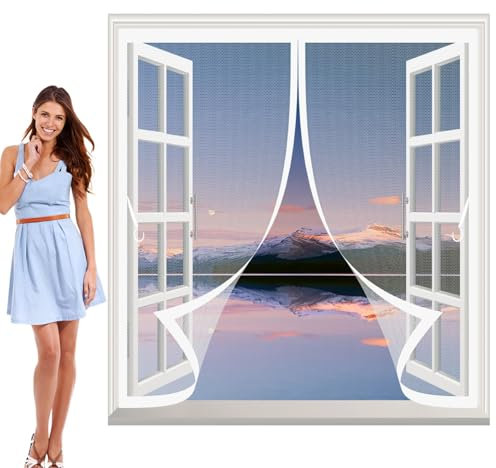 Magnetic Bug Mesh Curtain 59 x 62 cm Magnetic Closure, Easy to Install, Insect Protection Fly Screens Curtain Nets Patio Customizable for Multiple Types, White