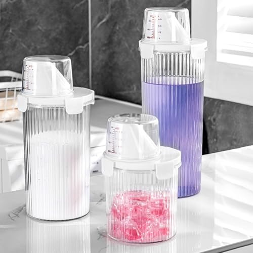 Caja de almacenamiento de detergente para el hogar de gran capacidad, diseño de plástico para organizar artículos esenciales de lavandería (redonda [1350 ml])