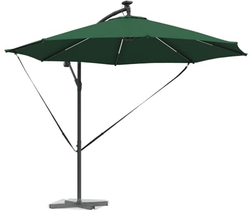 vidaXL Ombrellone a Braccio Verde in Acciaio Verniciato e Poliestere, 294 x 248 cm, con luci solari LED, meccanismo a manovella inclinabile e Resistente al Vento. Perfetto per Il Giardino, Offre omb