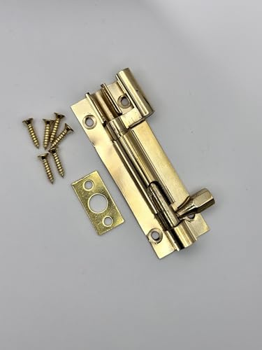 Brass Slide Bolt Door Lock – Cranked/Straight Neck, Heavy-Duty Tower Bolt with Screws – Shed, Bathroom, Bedroom, Gate, Cupboard Lock – Pack of 1 38mm,40mm,75mm,102mm (25x 75 MM Necked Bolt - Brass)