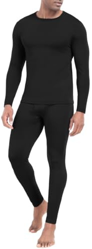 PrinStory Mens Thermal Underwear Thermals Top And Bottoms Long Sleeve Tops Long Johns Crew Neck Base Layer Winter Warm Underwear Set