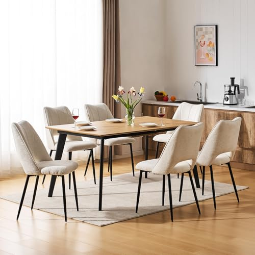 CLIPOP Esszimmerstühle 6er Set, Stühle Esszimmer, Küchenstühle, Wohnzimmer Essstühle Rückenlehne Streifen Samt Stuhl, Gepolsterte Stühle für Esszimmer, Küche, Schlafzimmer (Leinen Beige, 6er Set)