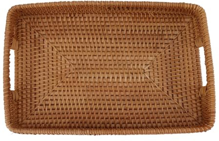 Portafrutta Moderno in Rattan, Cesto Rettangolare Grande Capacità, Cestino Duraturo per Frutta e Dessert - Design Elegante, Artigianato Tradizionale, per Casa e (S)