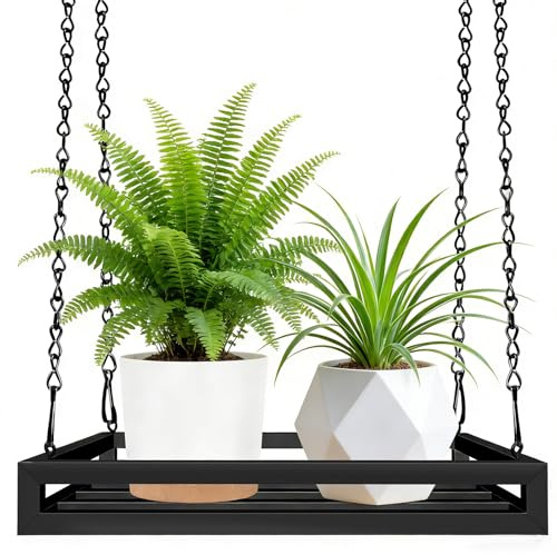 HENAYUK Hängende Pflanzgefäße, 40 cm Großes Metall-Pflanzenaufhänger Blumenampel Innen, Blumenampel Hängend Innen Außen mit Deckenhaken & Hängekette, Schwarz