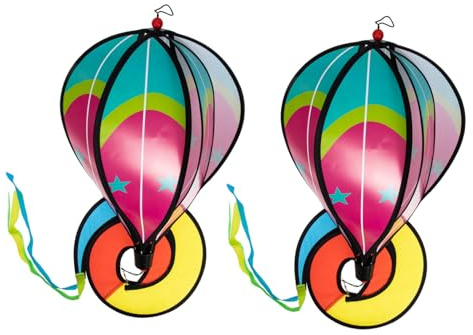 SHINEOFI 2 pièces Lot de Moulins à Vent Montgolfière Suspendus pour Jardin et Pelouse Rotation Colorée Arc-Ciel Décoration Extérieure Facile à Assembler