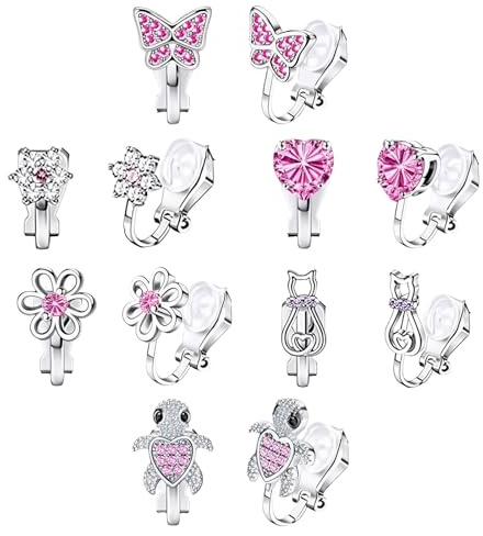 Ohrclips Kinder Mädchen, 6 Paar Kinder Ohrringe Mädchen, Hypoallergene Clip Ohrringe Ohne Ohrloch Glänzend Schmetterling Blume Klipp Ohrringe Mädchens