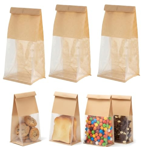 Fgdui 50PCS 3.9 Inch Paper Bread Bags for Homemade Bread ，Paper Bags for Bread with Tin Tie，Vellum Bag with Window for Bakery, Cafe, Homemade Toast