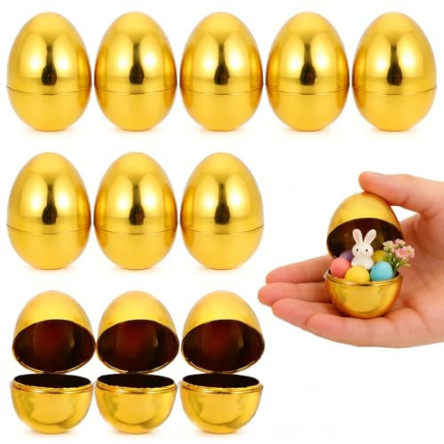 jojofuny 12pcs Golden Easter Eggs 6cm Fillable Plastic Gold Metallic Shiny Finish Empty Shells for Hunt Games Party Favours Kids Classroom Prizes Easter Basket Stuffer Decoration