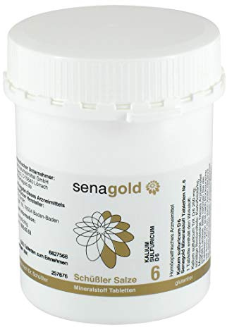 Senagold Schüssler Salze Nr. 6 – Kalium sulfuricum D6 – 1000 Tabletten – Das Salz der Entschlackung – glutenfrei – hergestellt nach Homöopathischem Arzneibuch in Deutschland