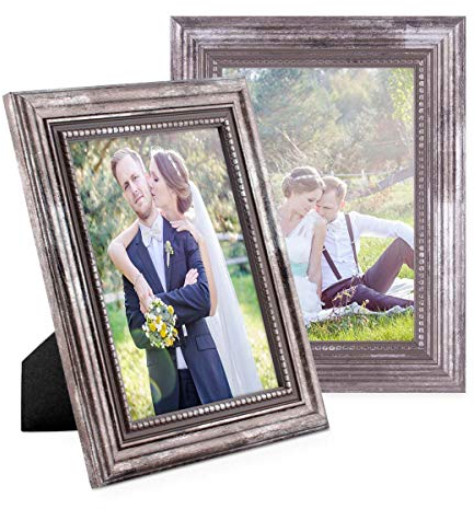 PHOTOLINI Barock-Bilderrahmen 15x20 cm in Silber antik, 2er Set Holz-Rahmen Vintage, Made in Germany, Echtglas, zum Aufhängen & Aufstellen, mit Zubehör - verleiht Deinen Fotos das besondere Etwas