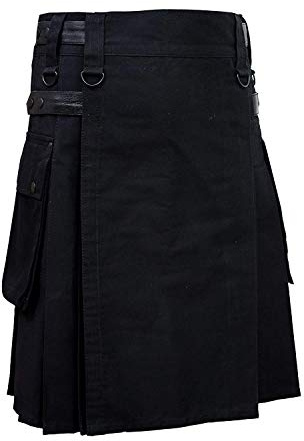 Hombre Cuero Negro correas Moderno Deporte Utilitario Kilt LUJO Kilt Ajustable Tallas - Negro, 42
