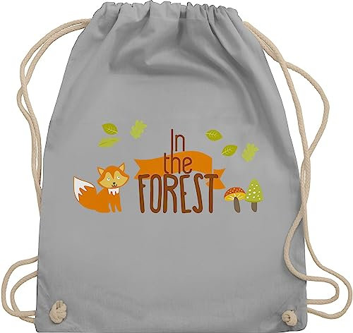 Turnbeutel Rucksack - Dschungel Deko Wildnis - In the Forest Wald Fuchs - Unisize - Hellgrau - kinderrucksack tier tiermotiv animal print im beutel tiere tiermotive der stoffbeutel tiermotiven