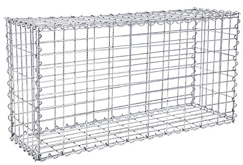 DEFACTO Gabione, cestino per pietre, cestino per gabbioni, rete metallica in acciaio zincato, decorazione da giardino, parete per piante, argento (100 x 30 x 30 cm)