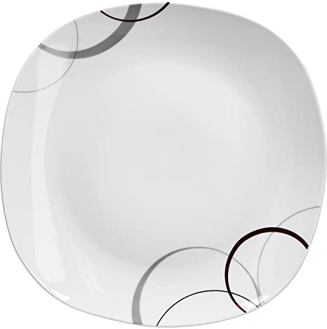 Van Well Plat à buffet Palazzo 28 x 28 cm - Plat de service carré - Plateau XL - Grande assiette - Design abstrait - Vaisselle en porcelaine - Gastro