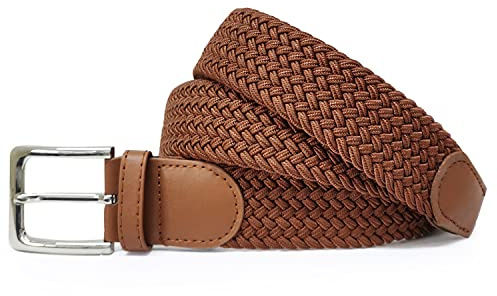 Gloop Unisex elastiskt tygbälte flätat stretchbälte stretchigt bälte för kvinnor och män bredd ca 3,5 cm, BRUN, 105 cm totalt längd