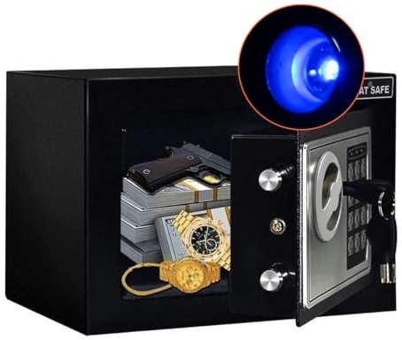 JUGREAT Safe Box with Induction Light,Electronic Digital Security Safe Steel Construction Hidden with Lock，Wall or Cabinet Anchoring Design for Home Office Hotel Business 0.23 Cubic Feet Black