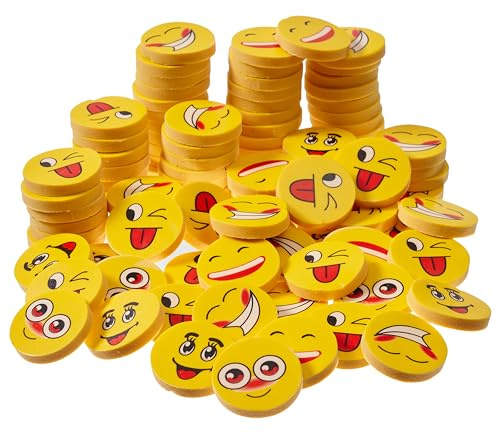 THE TWIDDLERS 100 Emoji Kinder kleine Radiergummi Set in 6 verschiedenen Designs | Spielzeug Gastgeschenk Geschenke für Geburtstag Party Festival neues Jahr Weihnachten Halloween