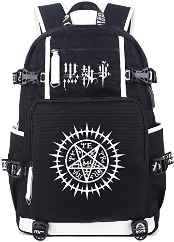 Roffatide Anime Black Butler Lumineux Cartable Sac à Dos pour Ordinateur Portable avec Port de Chargement USB et Port Casque Noir