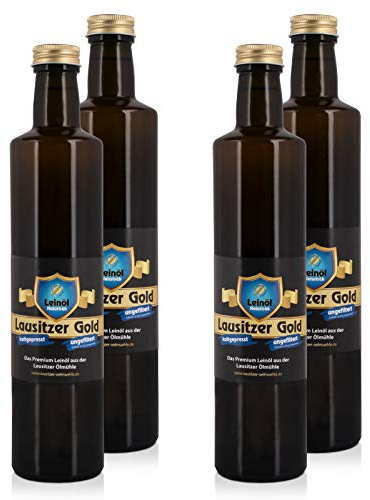 4 x Lausitzer Leinöl - Lausitzer Gold (kaltgepresstes ungefiltertes Premium Leinöl), 4x 500ml