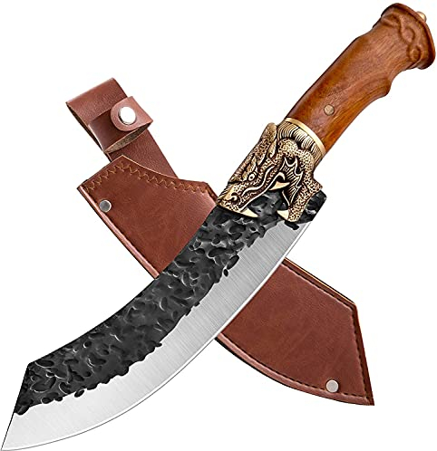 Purple Dragon Ausbeinmesser kochmesser Hackmesser mit Lederhülle Fleischermesser Küchenmesser Outdoor-Messer für Küche Camping Kohlenstoffstahl Metzgermesser für Küche BBQ Geschenkbox