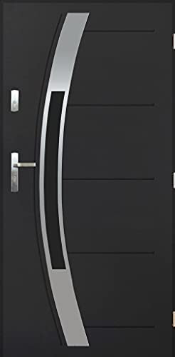 Porta d'ingresso in acciaio, porte esterne con vetri Pantor 55 mm, dimensioni 80 e 90 (antracite, [90] 990 x 2068 con telaio della porta a destra)