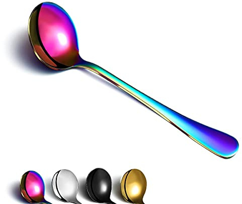 Berglander Regenbogen Suppenlöffel von 6, Edelstahl Runde Löffel Besteck, Klassische Bunte glänzende Suppe Löffel Tischlöffel Set Geschirrspüler sicher