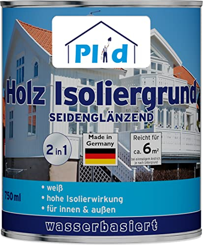 Plid® Holz-Isoliergrund weiß [STARKE ISOLIERWIRKUNG] Sperrgrund für Holzfarbe - Holzgrundierung für Wetterschutzfarbe sperrt Holzinhaltsstoffe ab - überstreichbar mit Wetterschutzfarbe satin 0,75l