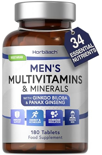 Multivitamin Tablets for Men | 180 Count | 28 Essential Nutrients | with Zinc, Magnesium, Vitamin D3, B12 and More! | Vegan Supplement | by Horbaach