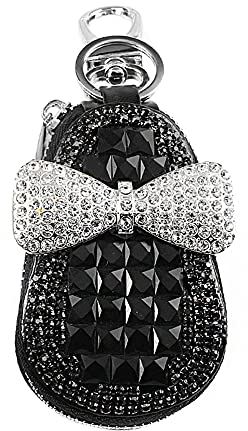 Herbests Glitzer Strass Leder Schlüsseltasche,Universal Fernbedienung Auto Schlüsselanhänger Schlüsseletui mit Haken Ring,Tragbares Multifunktionale Reißverschluss Schlüsselmäppchen für Frauen Schwarz