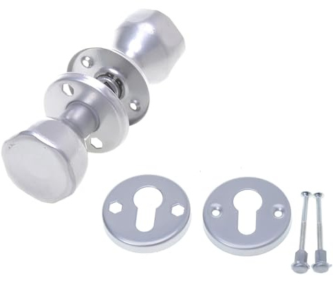 Aqbau® Türknopf Drehbar mit rosette PZ Knopfdrücker Drehknauf zimmertür Türknauf Komplettes Set Türknöpfe inkl. Bolzen und Schrauben Türklinke Türgriffe Knauf (Silber)