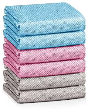 Nano Streak Free Miracle Cleaning Cloths Easy Clean Nanoscale,Fish Scale Microfiber Window Mirror Glass Car Stainless Steel Cleaning,Lint Free Dish cloth Wine Glass Polishing Towel,Reusable,Pack 6,Mix