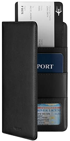 VULKIT Reisepasshülle Reisebrieftasche, Reisepasshülle aus Leder RFID-blockierender Reisedokumenten-Organizer für Frauen und Männer