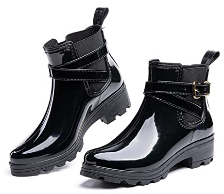 Botas De Agua Mujer Botas Lluvia Chelsea Antideslizantes Wellington Boots Botas De Goma Impermeables Rain Boots Zapatos De Jardin B Negro Talla EU40