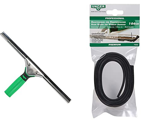UNGER ErgoTec Window Squeegee 25cm - Rubber Squeegee Blade, Stainless Steel Channel & Rubber Grip Handle - UNGER Window Cleaning Equipment & Window Cleaning Squeegee Blade Replacement