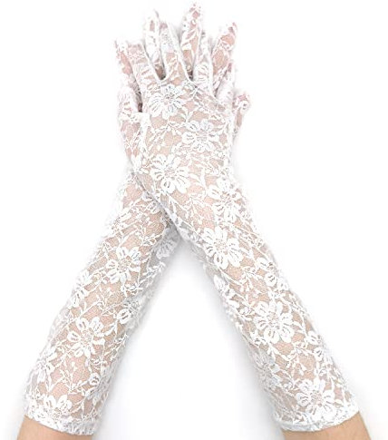 ALLY-MAGIC Spitze Handschuhe Vintage Braut Hochzeit Handschuhe UV-Schutz Fahrhandschuhe für Halloween Party Kostüm Zubehör Abend Party Y4-FSST, weiß, One size