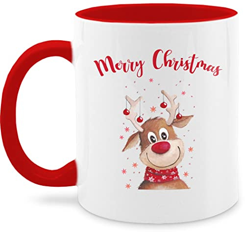 Tasse Tassen 325ml - Weihnachtstasse Weihnachten - Merry Christmas Rentier I Elch - 325 ml - Rot - weihnachtstassen weihnachtsbecher weihnachtsmotiv elk mug wichteltassen weihnachts xmas mugs kinder