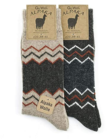 GoWith 2-pack alpacka-strumpor, mjuka och bekväma herr- och damvinterstrumpor, termo-effekt crew ullstrumpor förtvättade beigebrun, storlek 35–38, modell: 3099, Beige-brun