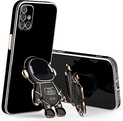Wousunly für Samsung A51 Hülle Silikon Stoßfeste TPU | Handyhülle für Samsung Galaxy A51 mit Ständer Astronaut 3D Case Galvanisierte Karikatur Dünn Kratzfest (Schwarz)