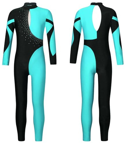 Loyan Girls' Long Sleeve Unitard Full Length Jumpsuit One Piece Bodysuits Gymnastics Ballet Dance Leotard Blue Green B 14 Years