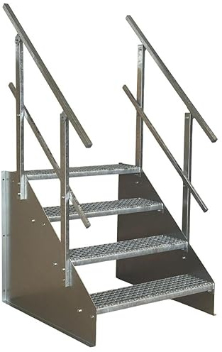 SRM Design 4 Stufen Standtreppe Stahltreppe Wangentreppe Gitterrosttreppe Außentreppe Industrietreppe freistehend Breite 60cm Höhe 84cm verzinkt beidseitiges Geländer