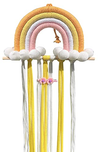 Regenbogen Haarspangen Aufbewahrung Mädchen,Haarschleifenhalter-Organizer,Boho Quasten Haarschmuck Haarbögen Haarreife Organizer,Veranstalter Kleiderbügel Haarschmuck,DIY Haargummi Aufbewahrung