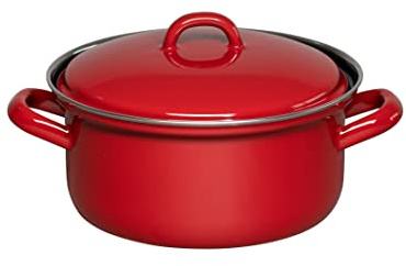 Riess, 0127-020, Kasserolle mit Deckel Ø 14cm, COLOR ROT, Emaille, Vol. (rec.): 0,8 Liter, Made in Österreich, LBH: 20,5x15,8x11,2cm, 0,728kg, Induktionskocher kompatibel, Gasherd geeignet
