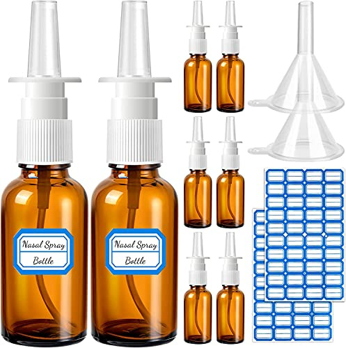 SYOZPXY 10Pcs Teilige Nasenspray Flasche, 30ML/1oz 6Pcs Teilige Glas Nasenspray Flasche leer, Feine Nebelsprüher Zerstäuber Mit 2Pcs Teiligen Trichtern und 2Pcs Teiligen Etiketten