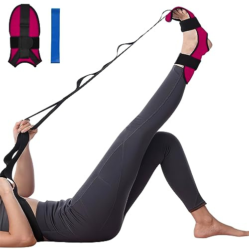 flintronic Yoga Stretching Strap, Stretcher Yoga Belt with Loops, Leg Stretcher for Exercise, Leg and Foot Stretch Assist - with TPE Tension Straps, Pink