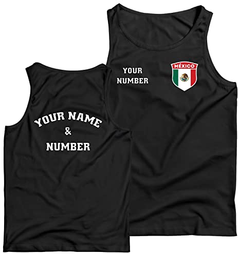 lepni.me Weste Mexiko-Fußballtrikot mit Ihrem Namen und Ihrer Nummer | Mexikanische Flagge Abzeichen Trikot individuelles Top | Weltmeisterschaft 2022 (L Schwarz Mehrfarben)