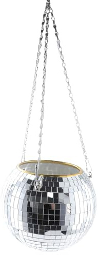 Round Christmas Disco Ball Plant Containers Wall Hanging Basket Flower Pots,Hanging Planters for Indoor Plants,Spherical Shaped Plant Pots with Mirrored Exterior (10CM)