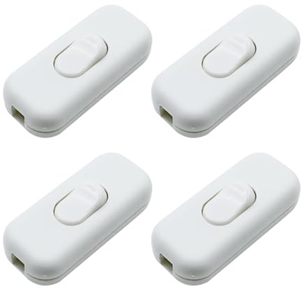 4 Stück Zwischenschalter Inline Schalter 6A 250V Schnurzwischenschalter Kabelschalter 2-3 Adrige Zuleitungen Schnurschalter für Elektrischen Lampen Tischlampen Kleingeräte (Weiß)
